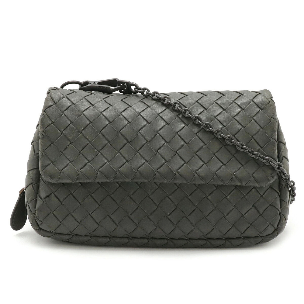 BOTTEGA VENETA Intrecciato Chain Shoulder Bag Leather Gray